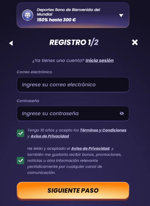 FunBet Casino Registro con Bono de Bienvenida FunBet Casino formulario de registro con bono de bienvenida y creación de cuenta